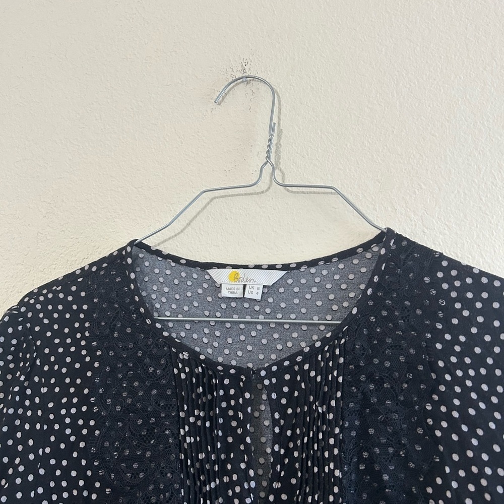 Boden Cynthia Polka Dot Lace Blouse Black White Size 4 Women's 3/4 Sleeve Formal - Picture 2 of 9